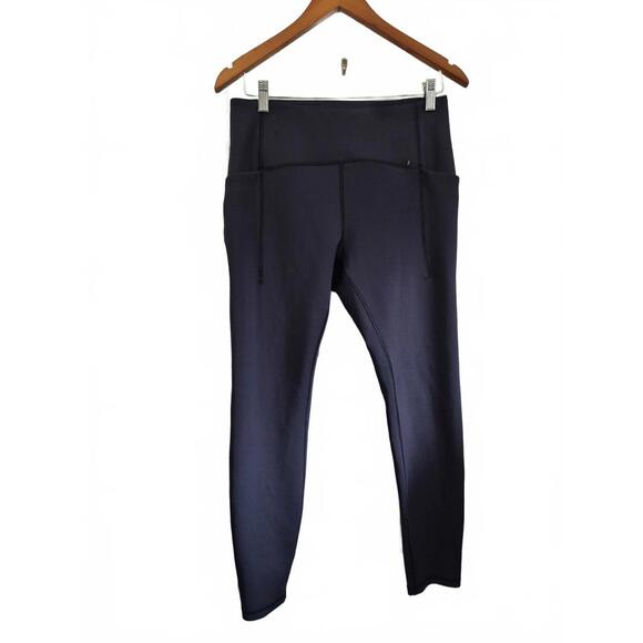 Spyder Active Ladies Navy Blue Athletic Leggings Side Pockets Polyester Spandex - Picture 1 of 5